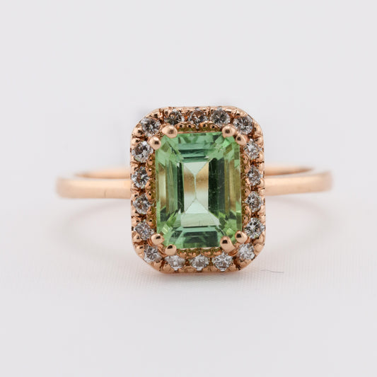 Green Tourmaline rare gemstone and solid gold ring in spokane washingtonn
