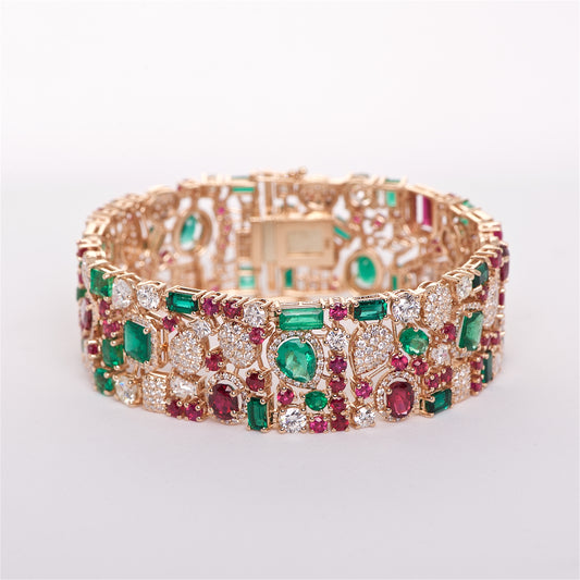 The Savannah - 18K Emerald, Ruby, and Diamond Bracelet