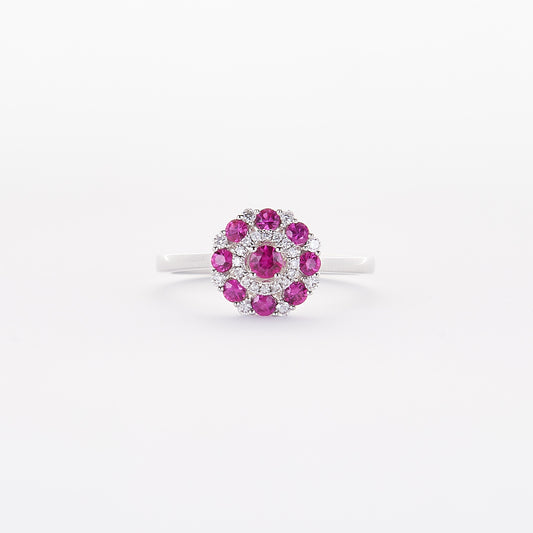 The Calanthe - 14K White Gold Ruby and Diamond Ring