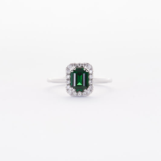 halo diamond with rare emerald ring