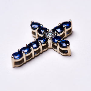 The Jordan - 14K Blue Sapphire and Diamond Cross Pendant
