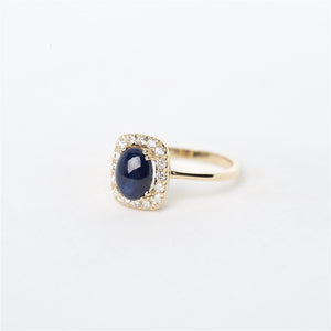 The Venus - 14K Cabochon Blue Sapphire and Diamond ring
