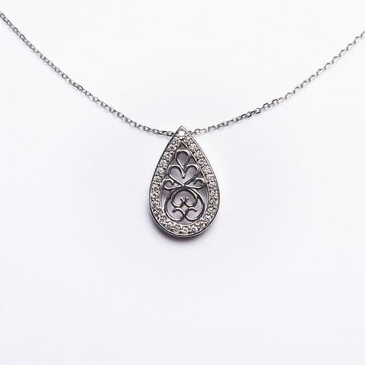 The Monet - 14K White Gold Tear Drop and Diamond Pendant